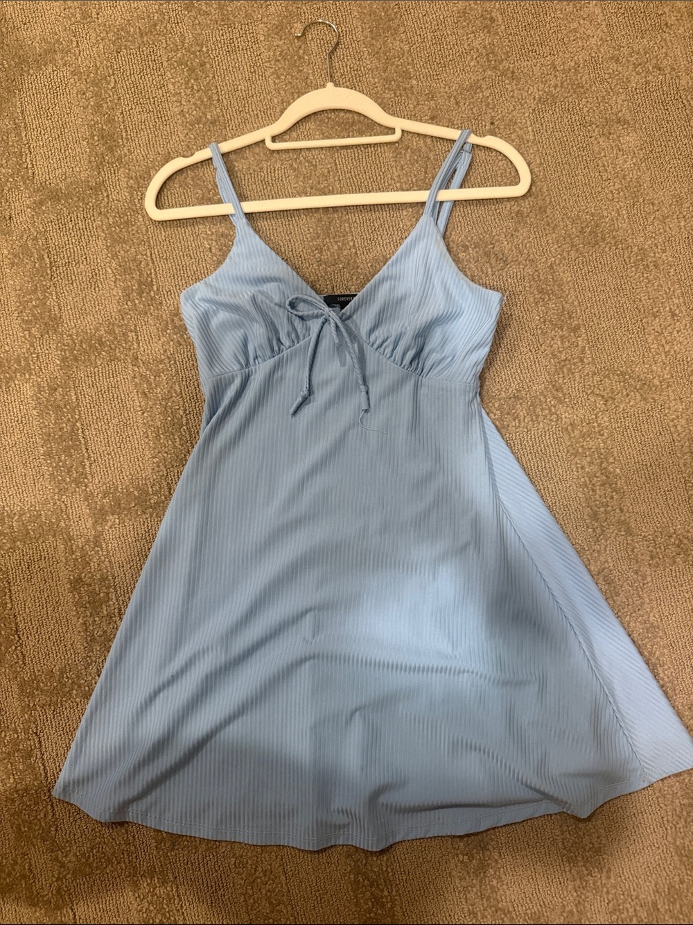 Light Blue Ribbed Spaghetti Strap Dress